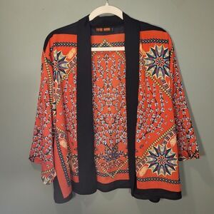 Love Tree Floral Print Kimono Style Open Front, Women's Size L, Red Multi